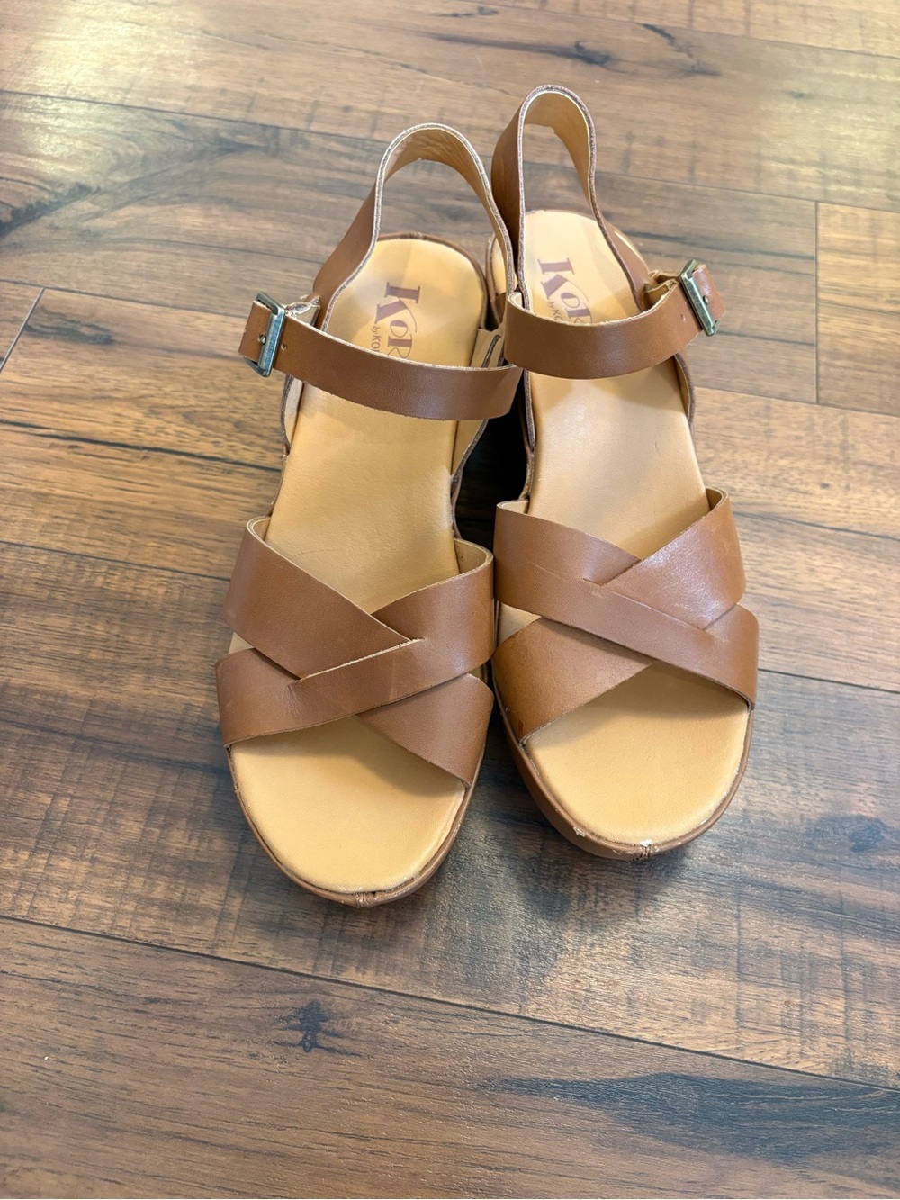 Korks by Kork-Ease Brown Wedge Platform Ankle Strap Sandals Women's 8 - Picture 6 of 9